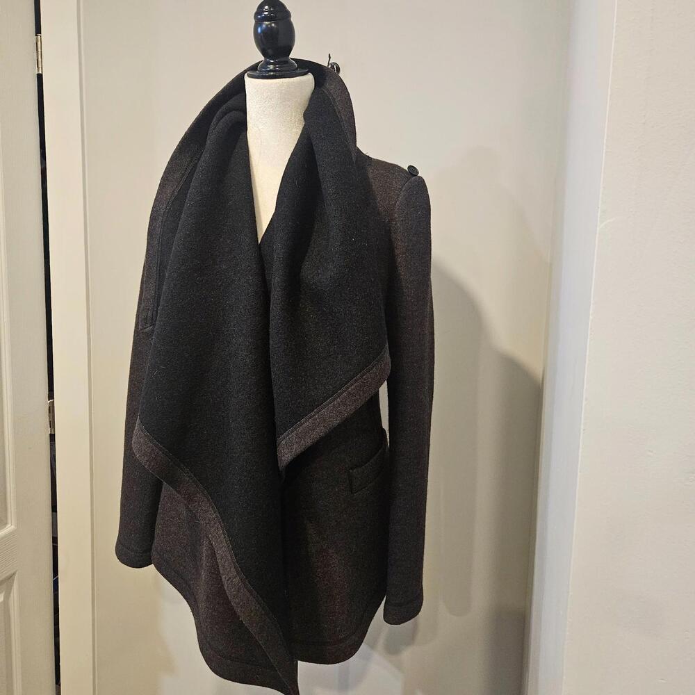 Lafayette 148 NY Brown Asymmetrical Wool Sweater Coat Sz S Button Wrap